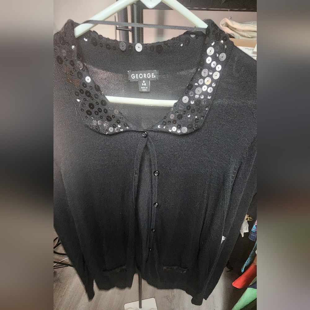 Black Sequin Collar Women's Sweater